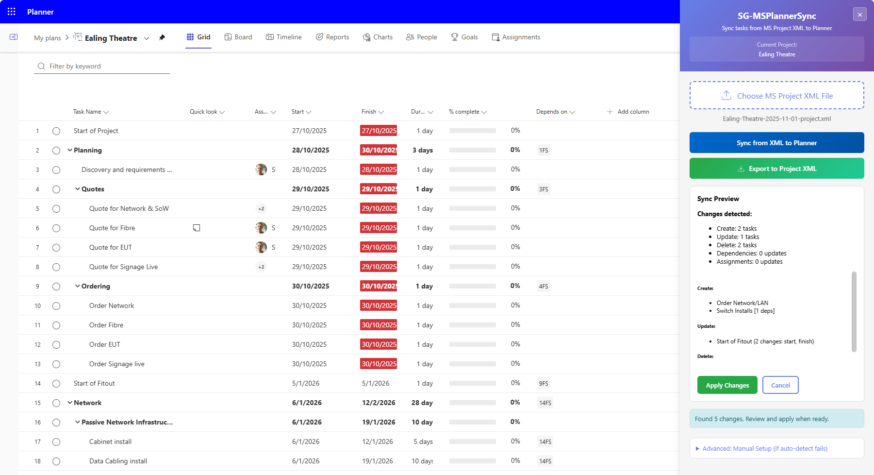 PlannerSync — task mapping between Project and Planner